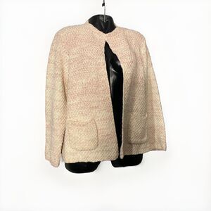 Orvis Open Knit Cardigan Womens Buttonless XL Pink Off‎ White Front Pockets